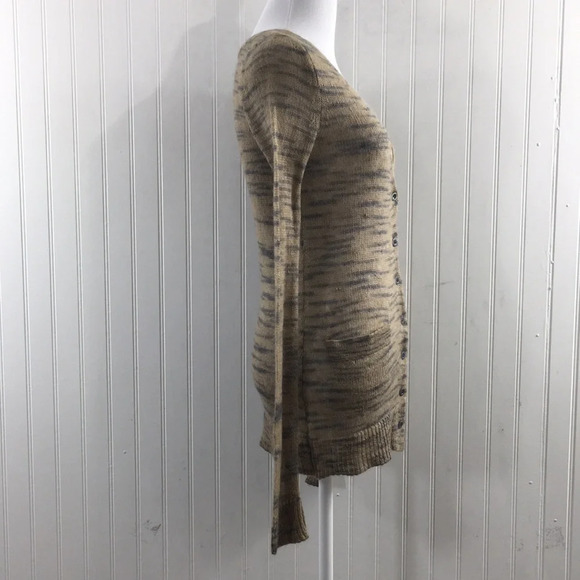 FP Free People Beach Tan Gray Space Dye Knit Cardigan Top Womens XS Mohair Blend - Picture 2 of 9